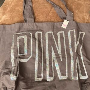 Victoria Secret PINK Gray Tote Bag with Sequin Logo NWT